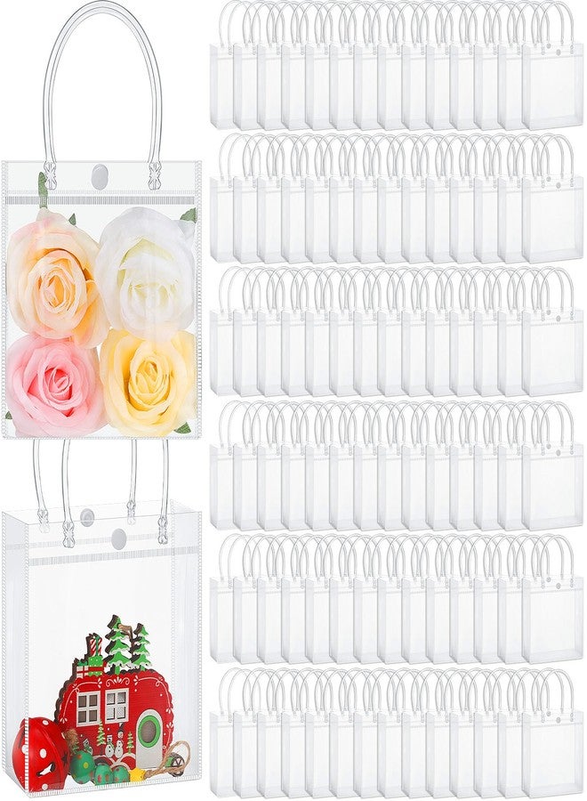 Abbylike 200 Pcs Clear Plastic Gift Bags with Handle 5.9x6.3x2.8 Inch Transparent PVC Bag Bulk Reusable Shopping Tote Handbags for Wedding Birthday Baby Shower Mother's Day Party Favor Wrapping - Image 1